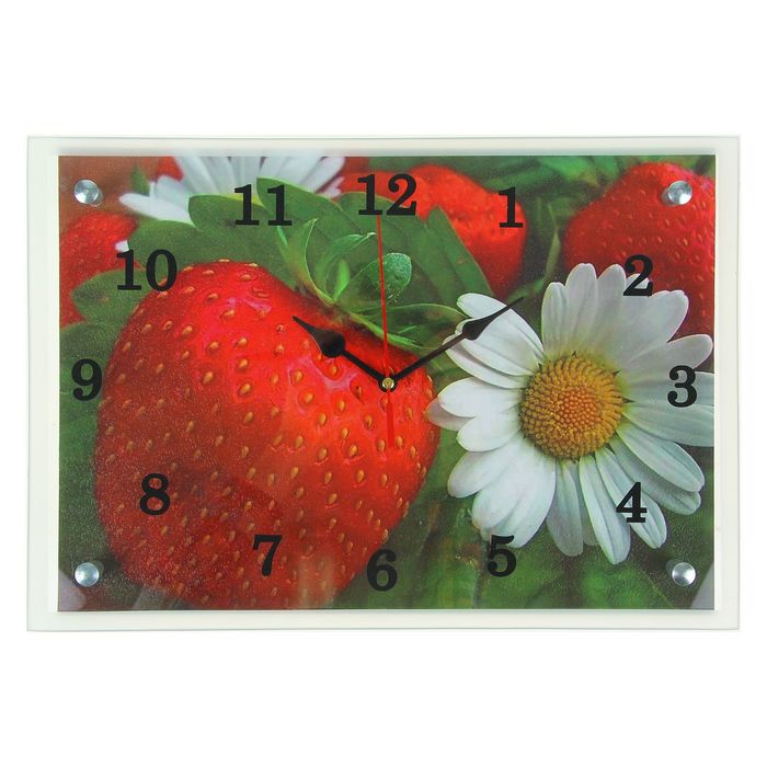 Часы настенные прямоугольные "Клубника и ромашка"25х35см микс