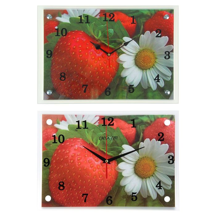 Часы настенные прямоугольные "Клубника и ромашка"25х35см микс