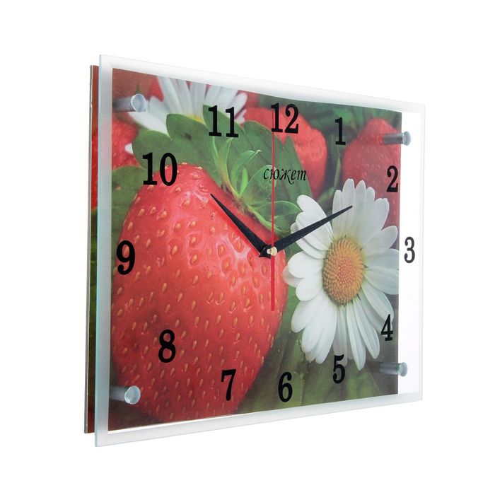 Часы настенные прямоугольные "Клубника и ромашка"25х35см микс