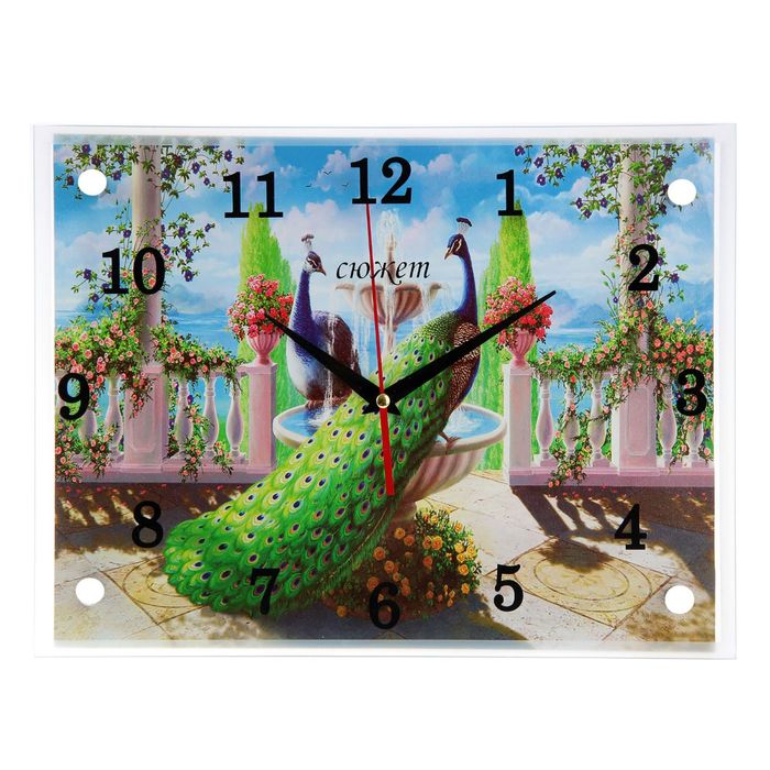 Часы настенные прямоугольные "Два павлина"25х35см  микс