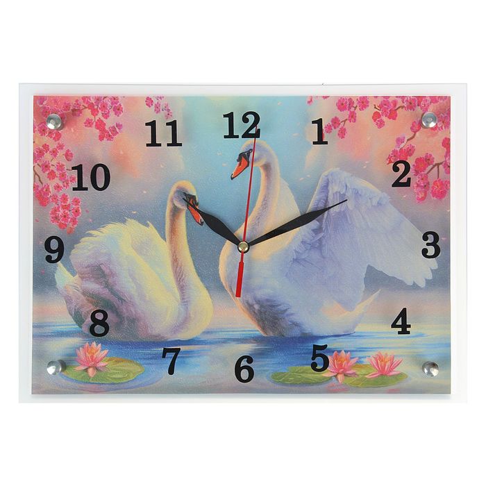 Часы настенные прямоугольные "Лебеди"25х35см микс