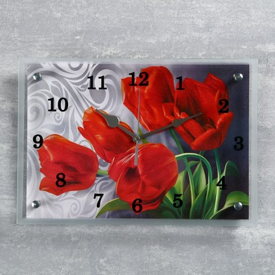 Часы настенные, серия: Цветы, "Красные тюльпаны" 25х35 см, микс