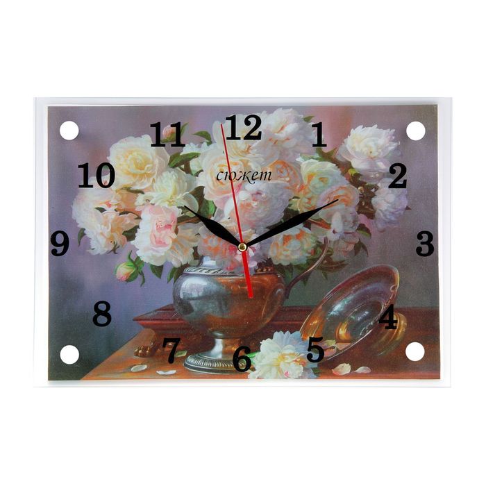 Часы настенные прямоугольные "Ваза с белыми розами"25х35см микс