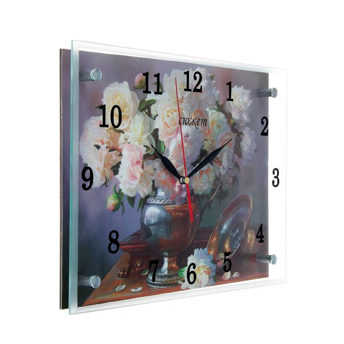 Часы настенные прямоугольные "Ваза с белыми розами"25х35см микс