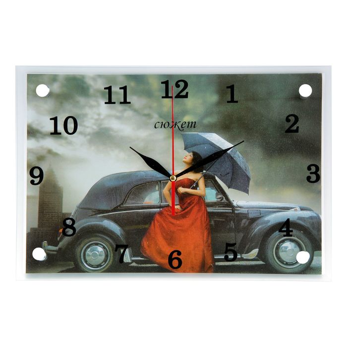 Часы настенные прямоугольные "Девушка у ретро автомобиля"25х35см микс