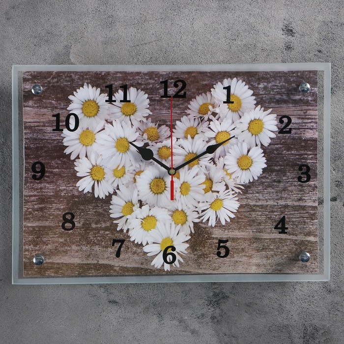 Часы настенные, серия: Цветы, "Ромашки в форме сердца"25х35 см, микс