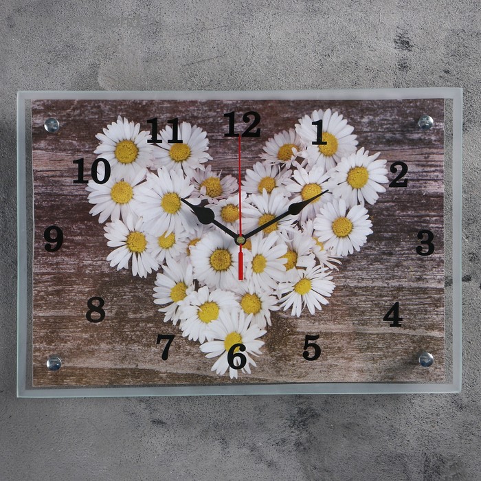 Часы-картина настенные, серия: Цветы, Ромашки в форме сердца, 25 х 35 см
