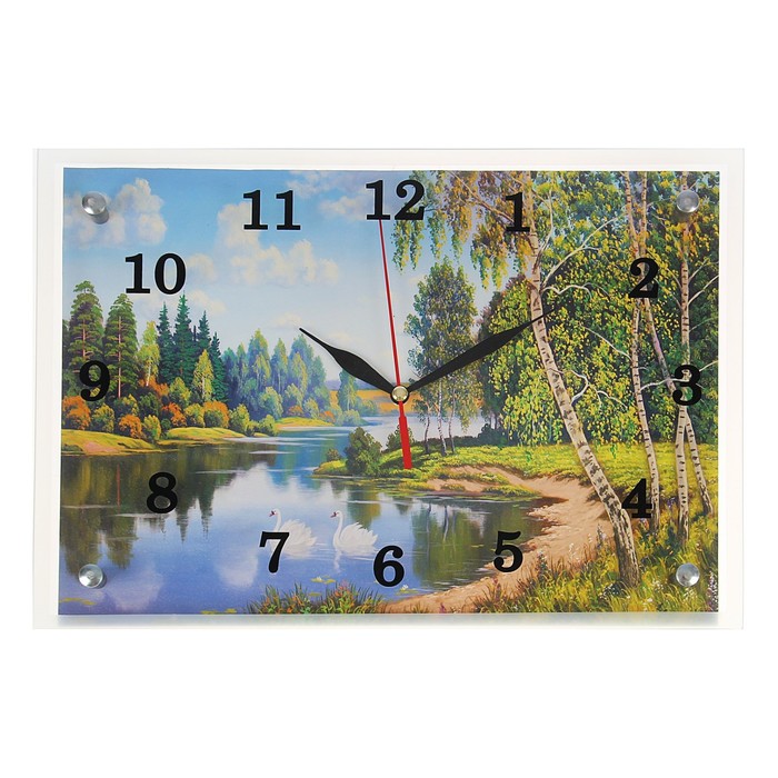 Часы настенные прямоугольные "Лесная заводь"25х35см микс