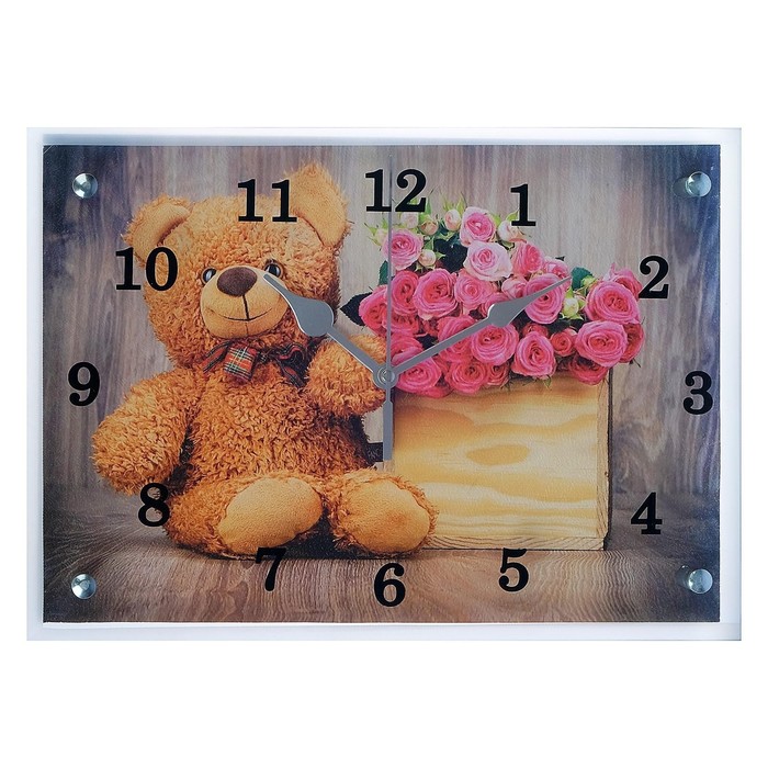 Часы-картина настенные, серия: Цветы, Плюшевый мишка, 25х35 см