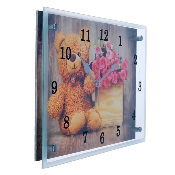 Часы настенные прямоугольные "Плюшевый мишка" микс 25х35см