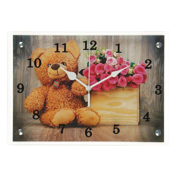 Часы настенные прямоугольные "Плюшевый мишка" микс 25х35см