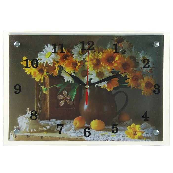 Часы настенные прямоугольные "Коричневая ваза с цветами" 25х35см  микс