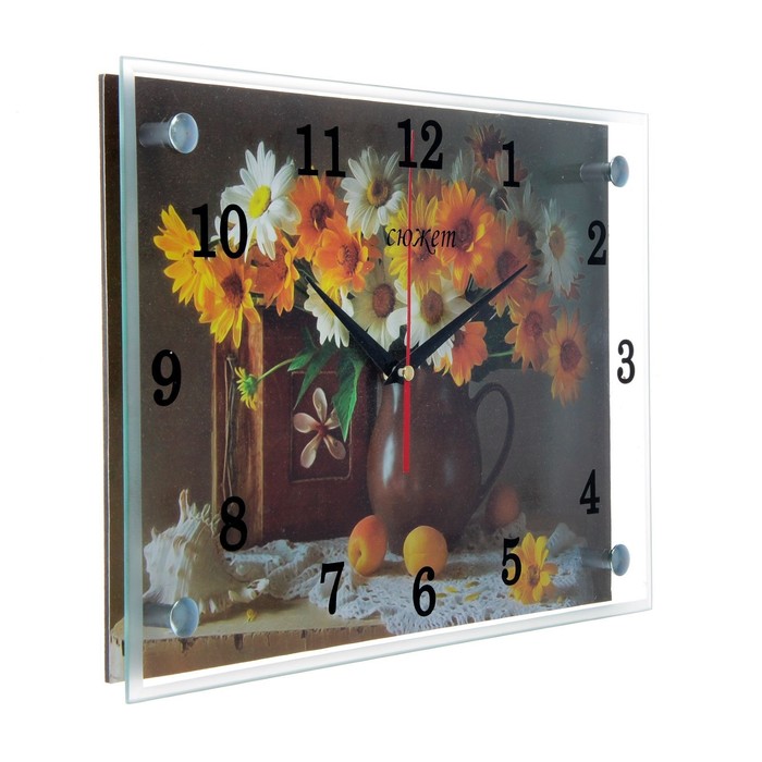 Часы настенные прямоугольные "Коричневая ваза с цветами" 25х35см микс
