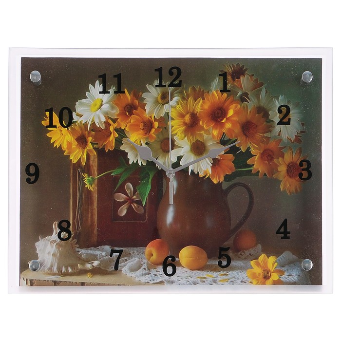 Часы настенные прямоугольные "Коричневая ваза с цветами" 25х35см микс