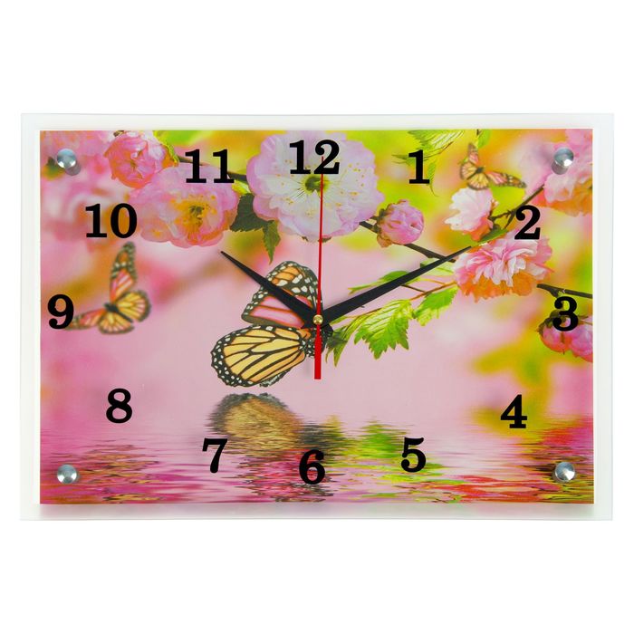 Часы настенные прямоугольные "Бабочки" микс 25х35см