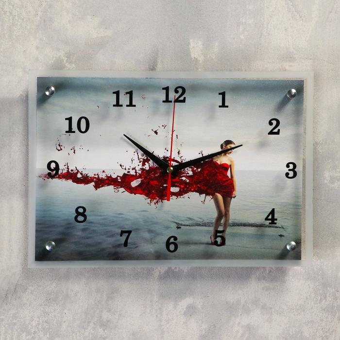 Часы-картина настенные, серия: Люди, Девушка в красном 25х35 см