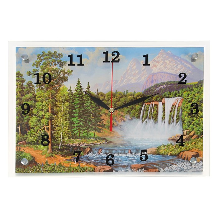 Часы настенные прямоугольные "Лесной водопад"25х35см микс