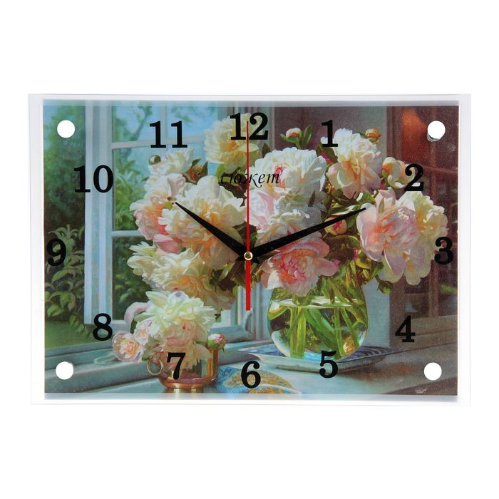 Часы настенные прямоугольные "Ваза с белыми цветами"25х35см микс