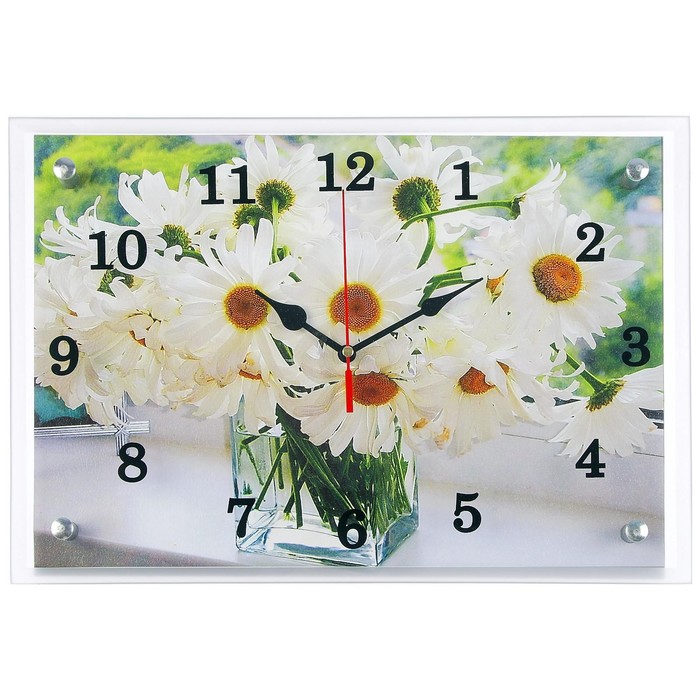 Часы настенные, серия: Цветы, Ромашки в прозрачной вазе, 25х35 см