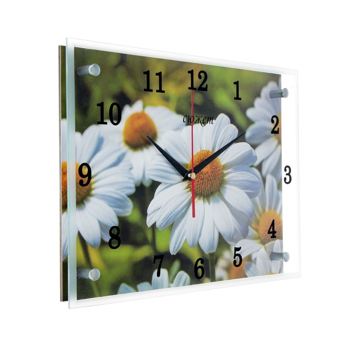 Часы настенные прямоугольные "Полевые ромашки"25х35см микс