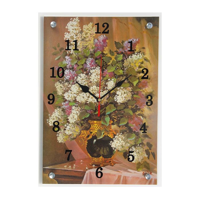 Часы настенные прямоугольные "Зеленая ваза с цветами"25х35см микс