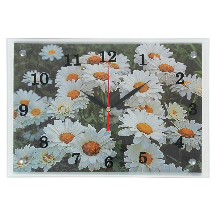 Часы настенные прямоугольные "Полевые ромашки" 25х35см микс