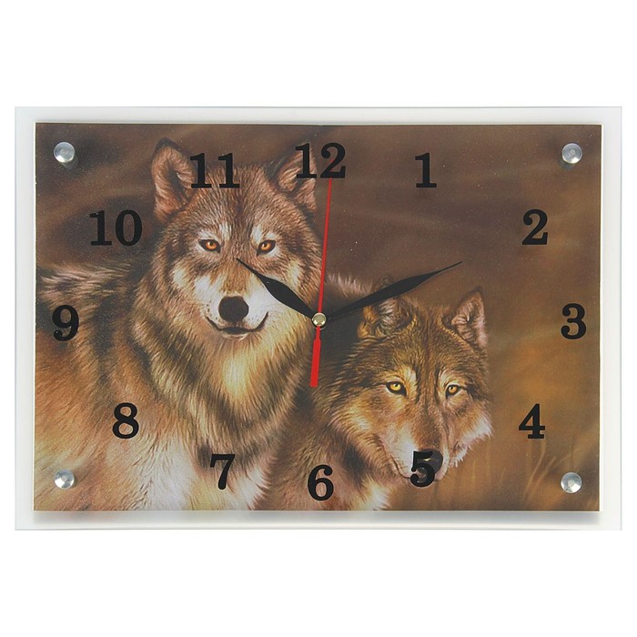 часы картина настенные серия животный мир волки в зимнем лесу 20 х 25 см Часы настенные, серия: Животный мир, Волки 25х35 см