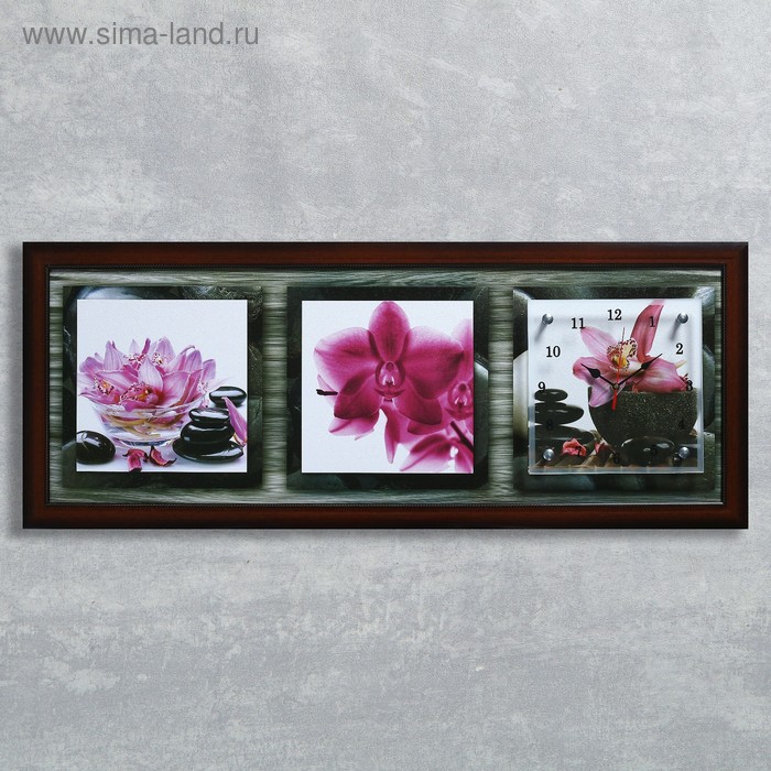 фото Часы-картина настенные, серия: цветы, "розовые орхидеи", 35х100 см, микс сюжет