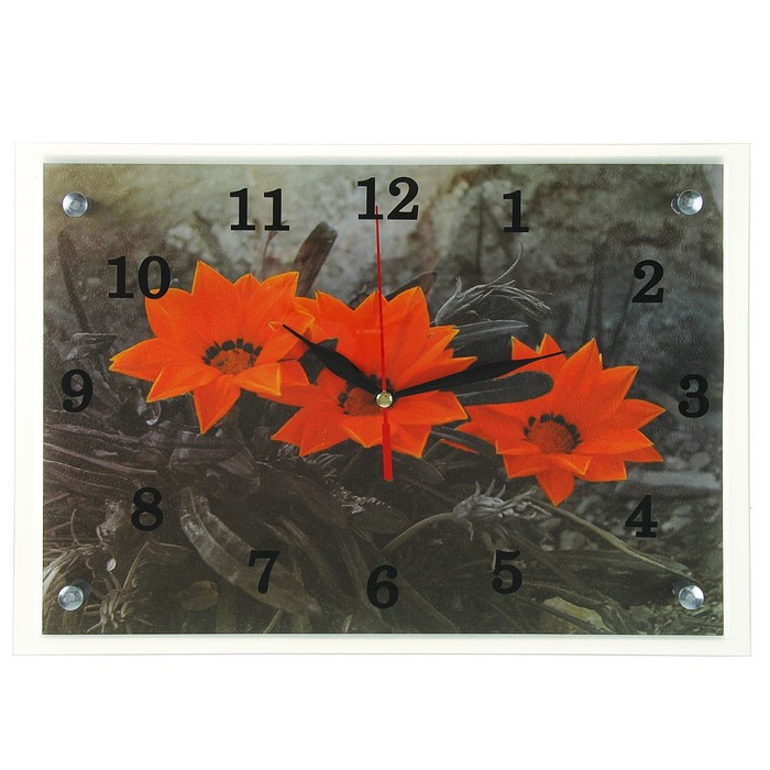 Часы настенные прямоугольные "Оранжевые цветы"25х35см  микс