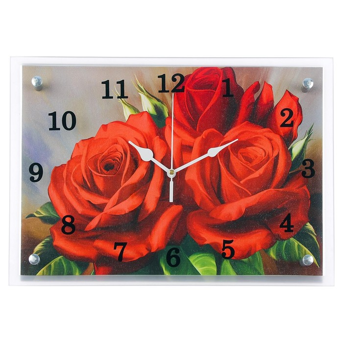 Часы-картина настенные, серия: Цветы, Красные розы, 25х35 см