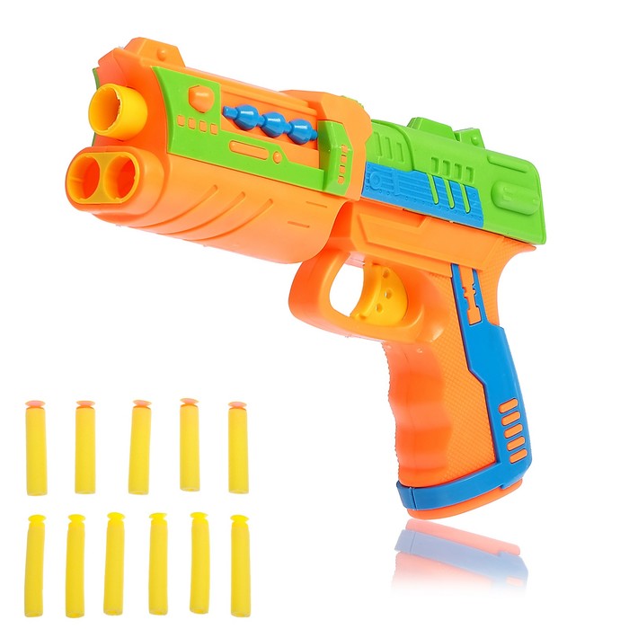 Пистолет "Бластер", стреляет мягкими пулями, цвета МИКС