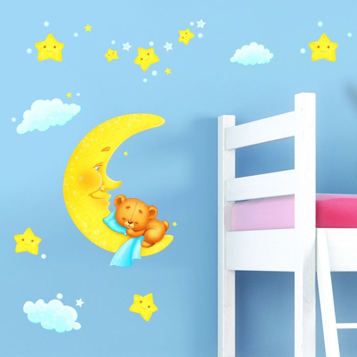 Наклейки интерьерные "Мишка на луне", светящиеся в темноте