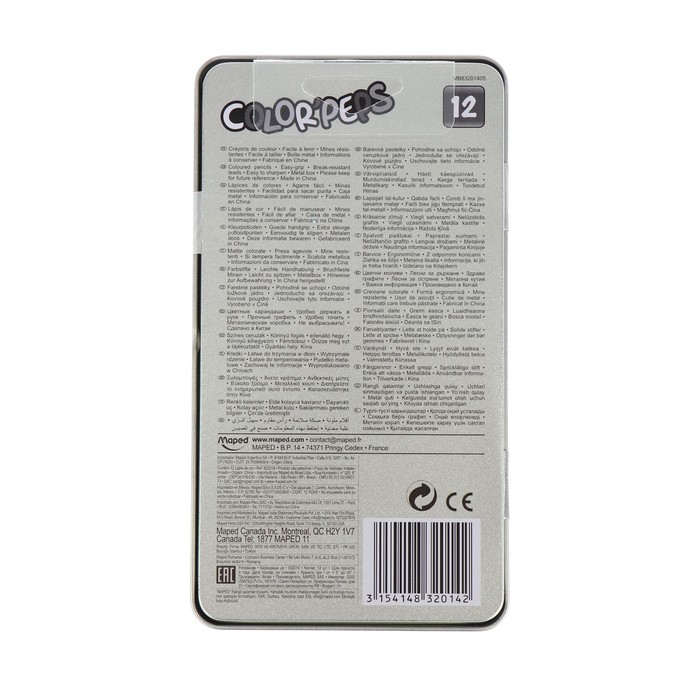 Карандаши трехгранные 12 цветов Color'Peps, в металлической коробке