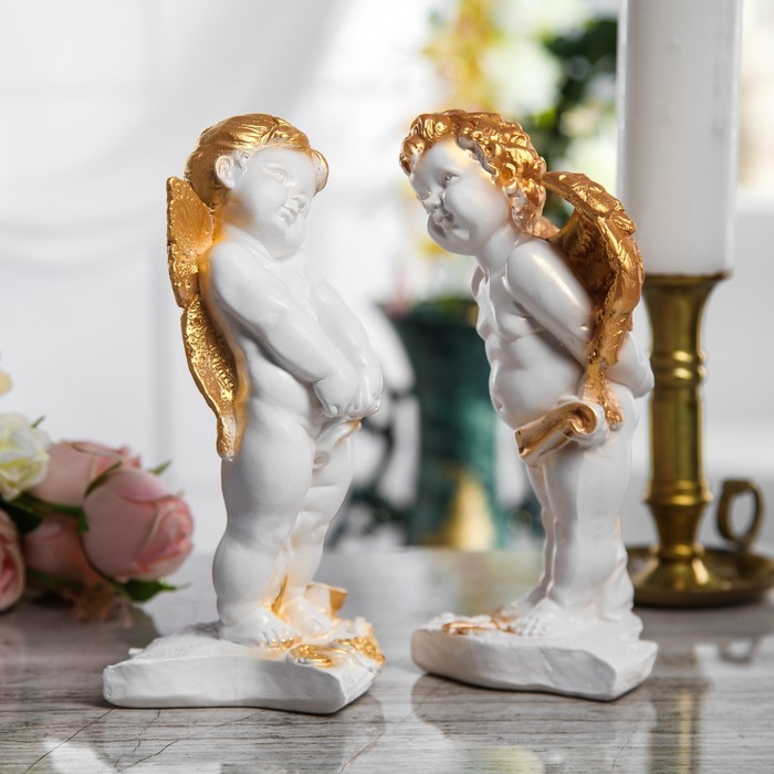 Набор сувениров "Ангелы пара" 2 шт., малый, бело-золотой