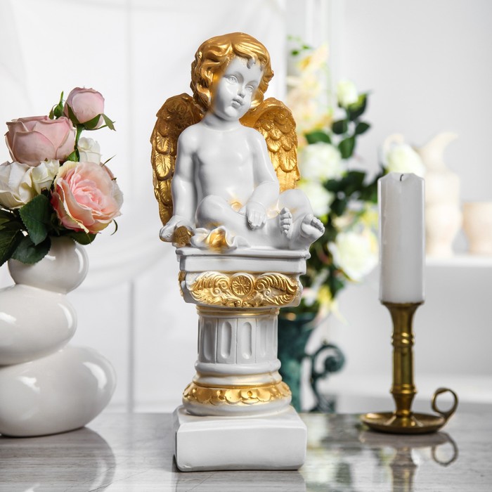 Сувенир "Ангел на колонне" бело-золотой
