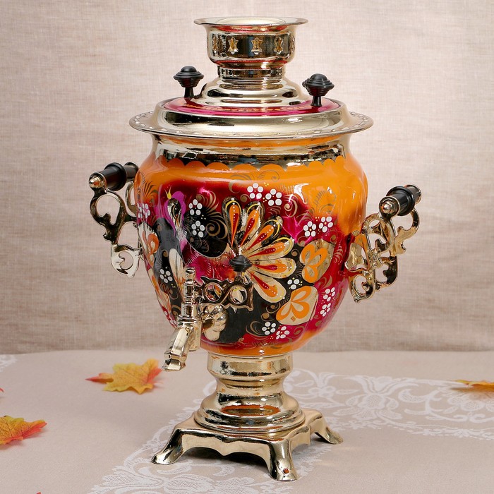 Набор «Глухари», жёлудь, 3 предмета, самовар 3 л, заварочный чайник 0,7 л, поднос