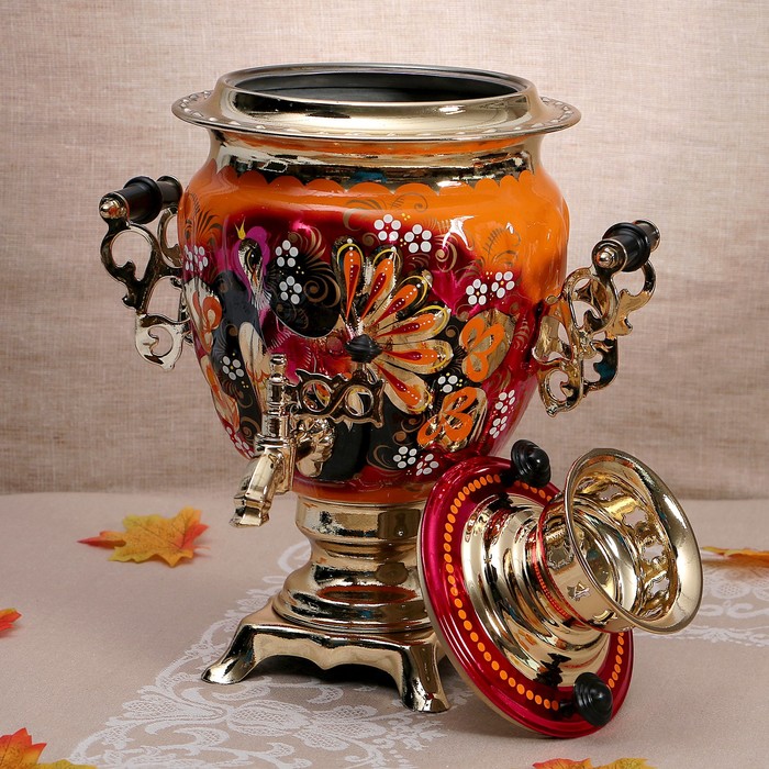 Набор «Глухари», жёлудь, 3 предмета, самовар 3 л, заварочный чайник 0,7 л, поднос