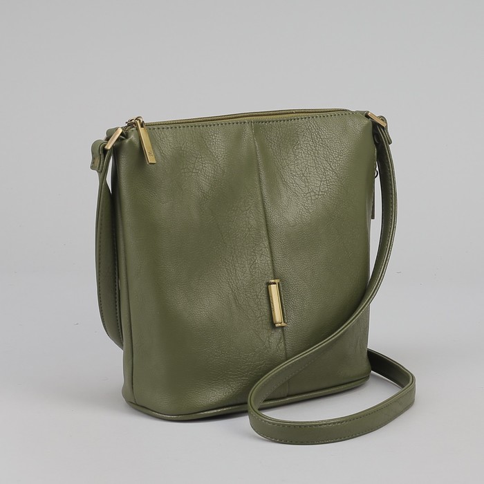 Сумка женская, отдел на молнии, 2 наружных кармана, длинный ремень, цвет оливковый