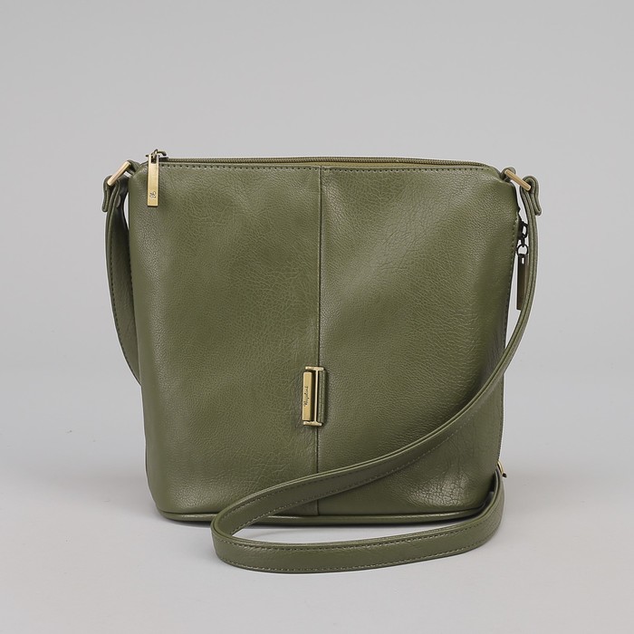 Сумка женская, отдел на молнии, 2 наружных кармана, длинный ремень, цвет оливковый