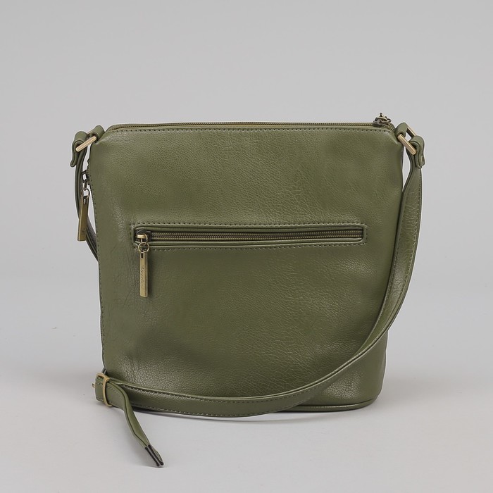 Сумка женская, отдел на молнии, 2 наружных кармана, длинный ремень, цвет оливковый