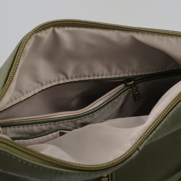 Сумка женская, отдел на молнии, 2 наружных кармана, длинный ремень, цвет оливковый