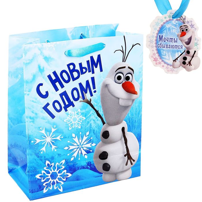 Пакет ламинат вертикальный "Веселого праздника", Холодное сердце, 11х14 см, + мини-открытка