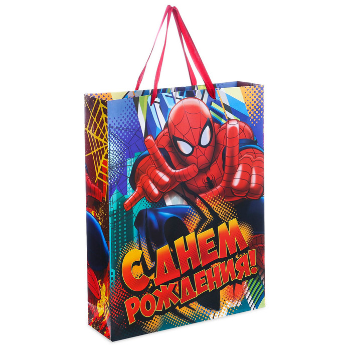 Пакет ламинат вертикальный "С Днем Рождения", Человек-Паук, 23х 27 см, + мини-открытка