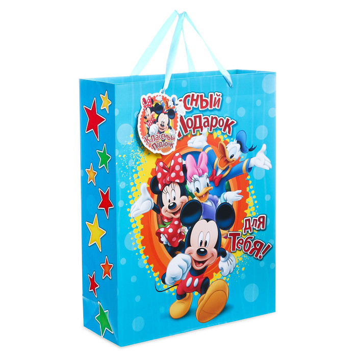 Пакет ламинированный вертикальный "Классный подарок", Микки Маус, 23 х 27 см, + мини-открытка