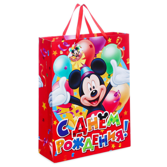 Пакет ламинированный вертикальный "С Днем Рождения", Микки Маус, 11 х 14 см, + мини-открытка
