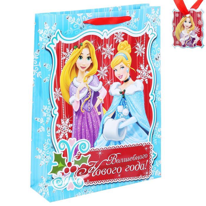 Пакет ламинат вертикальный "Волшебного Нового Года", Принцессы, 31х 40см, + мини-открытка, бумажная корона