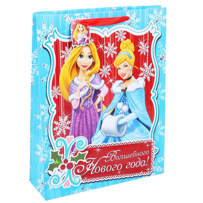 Пакет ламинат вертикальный "Волшебного Нового Года", Принцессы, 31х 40см, + мини-открытка, бумажная корона