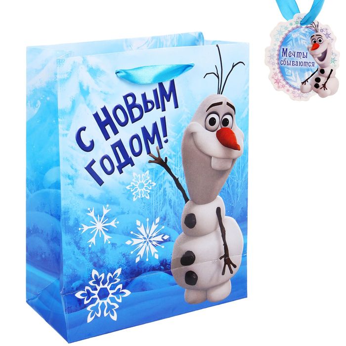 Пакет ламинат вертикальный "Веселого праздника", Холодное сердце, 18х23 см, + мини-открытка