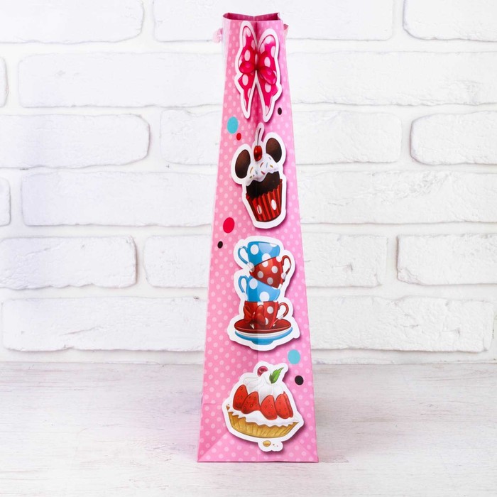 Пакет ламинированный вертикальный "Самой Красивой Девочке", Минни Маус, 31 х 40 см, + мини-открытка