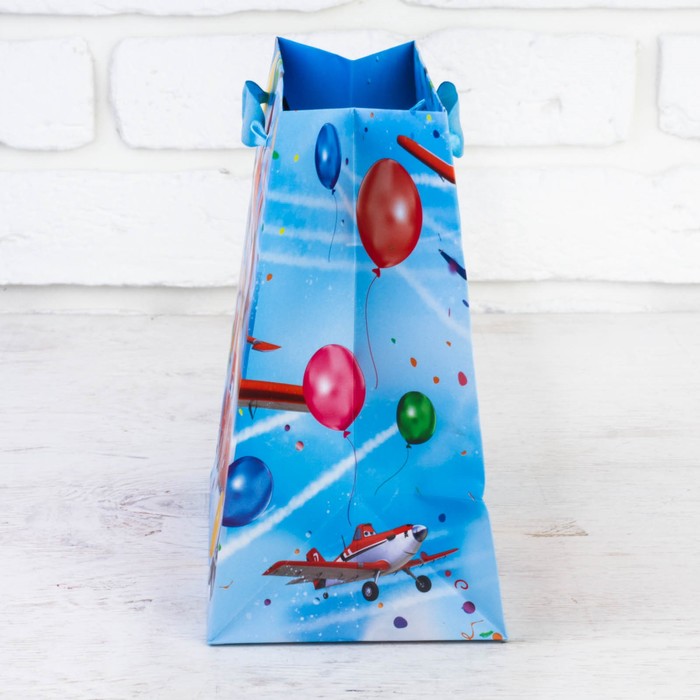 Пакет ламинированный горизонтальный "С Днем Рождения", Самолет, 18 х 23 см, + мини-открытка